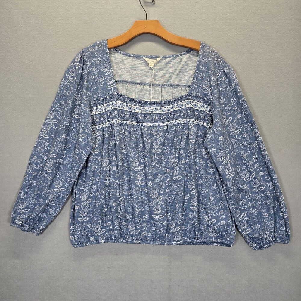 Lucky Brand Boho Floral Long Sleeve Top Elastic Waist and Cuffs Size L